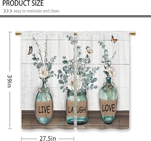 Miniatura 2 de Cortinas de cocina de granja de Laifzere, hojas rústicas verdes de eucalipto, cortinas cortas pequeñas para cafetería, cortinas de ventana de planta