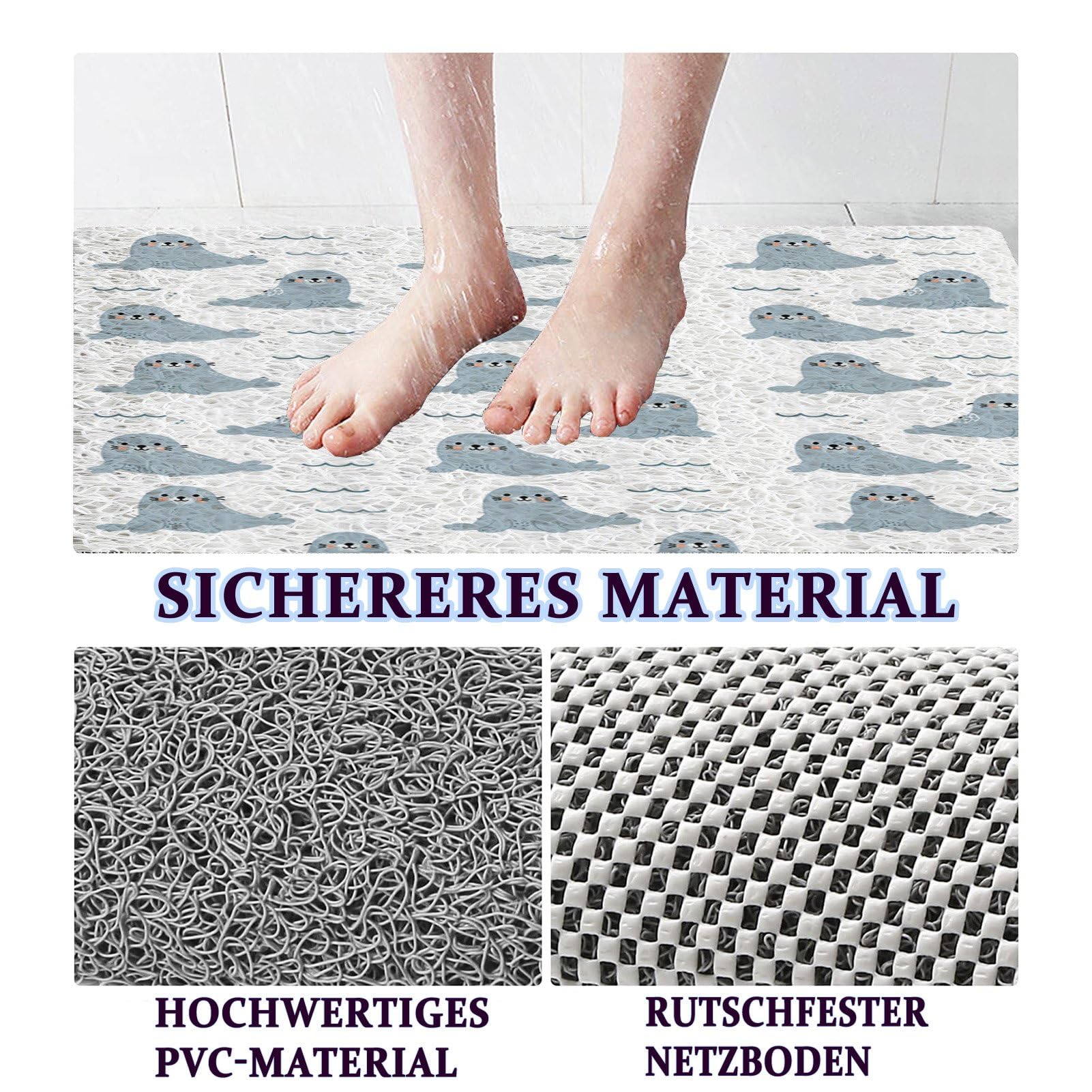 Shower Mat Bathtub Mat 80x80cm Non-Slip Quick Drying PVC Loofah Bathmat