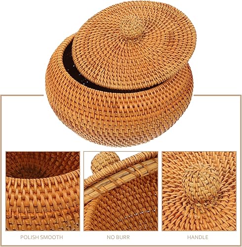 Miniatura 8 de Cajas redondas de ratán con tapa de 7.86 pulgadas tejidas a mano para servir, tarro de almacenamiento natural, organizador de mimbre, olla para