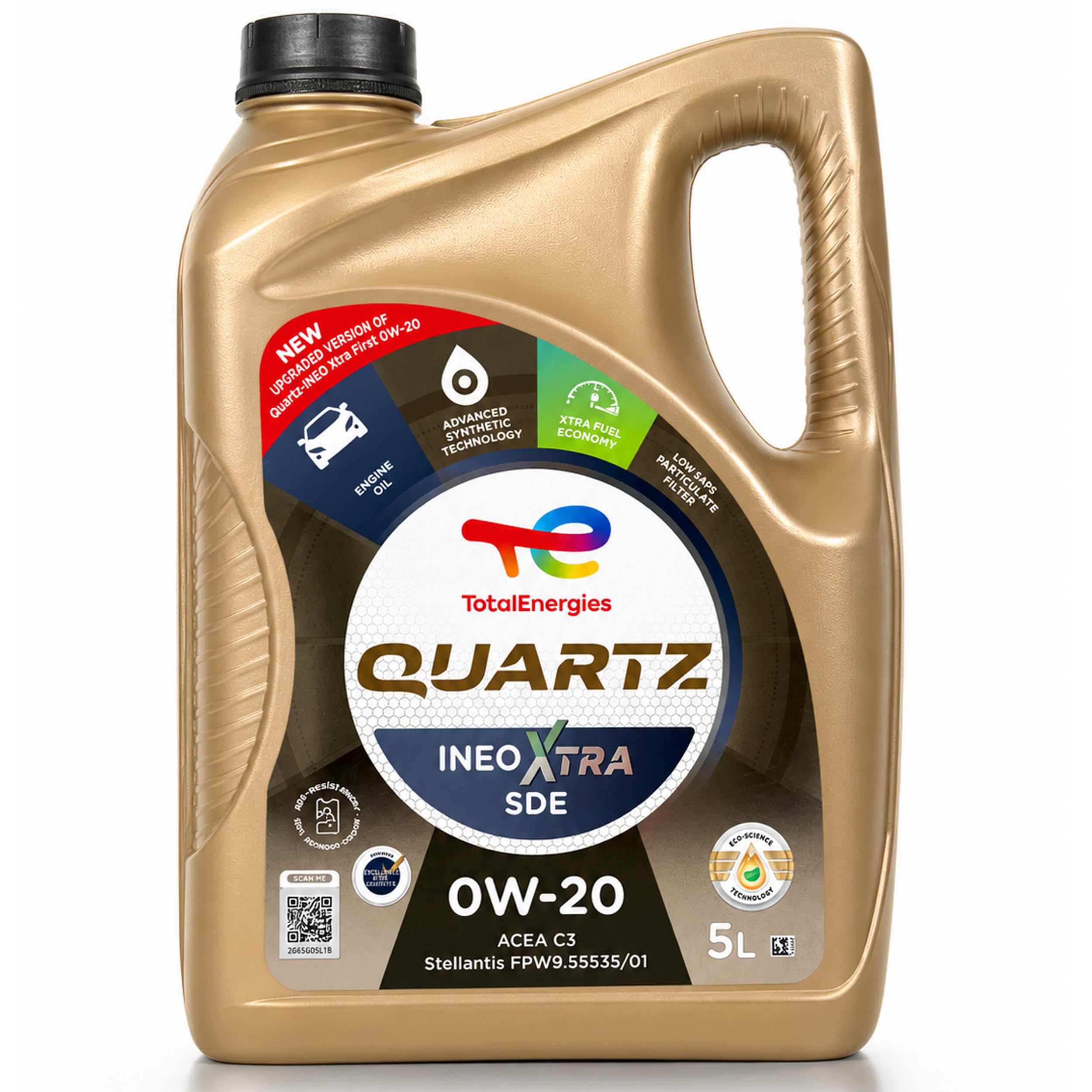 TotalEnergies Quartz INEO XTRA SDE 0W-20 | 5 L | Stellantis FPW9.55535/01 | PSA B71 2010 | Opel OV0401547-A20 | ACEA C6 | Kraftstoffsparendes Premium Motorenöl | mit Trichter
