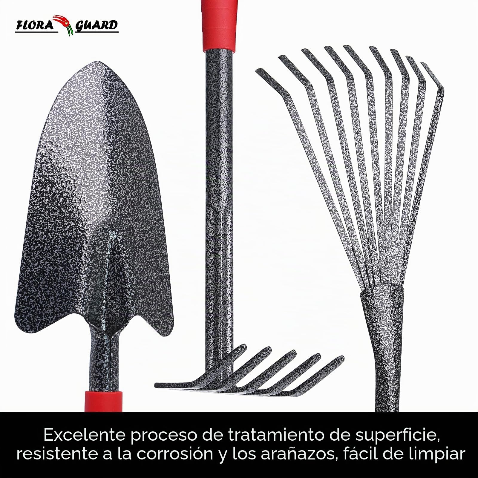 FLORA GUARD Juego de Herramientas de jardín, 6 Piezas, Herramientas manuales de jardín Grandes, Resistentes y duraderas, Herramientas clásicas para Plantar y Mantener su jardín