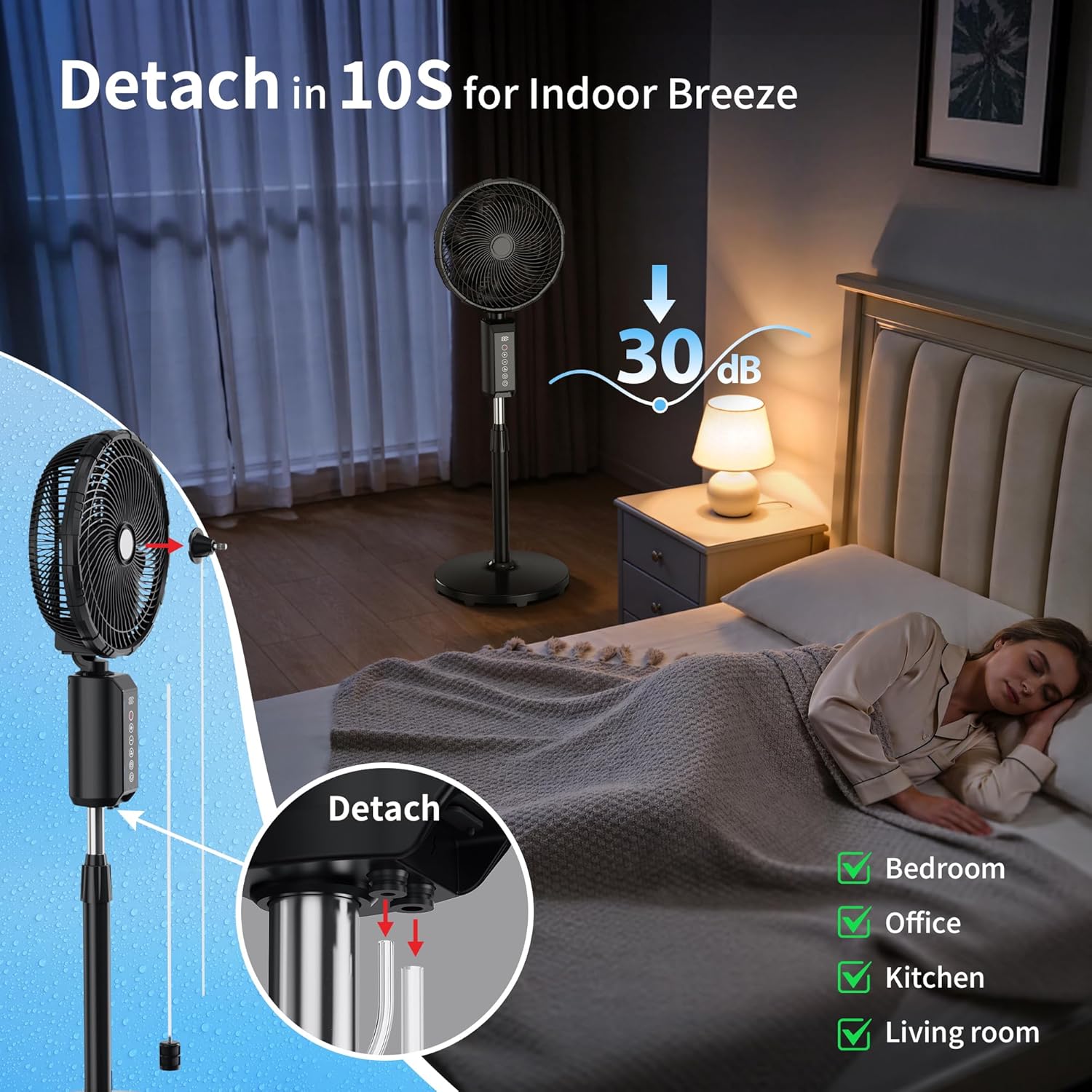 Outdoor Misting Fan 20000mAh, 12-Inch Indoor & Outdoor Oscillating Fan for Patios, Corded & Cordless, 2 In 1 Pedestal & Tabletop InstaCool Cooling Fan with Mister, 7 Speeds, Remote, Timer