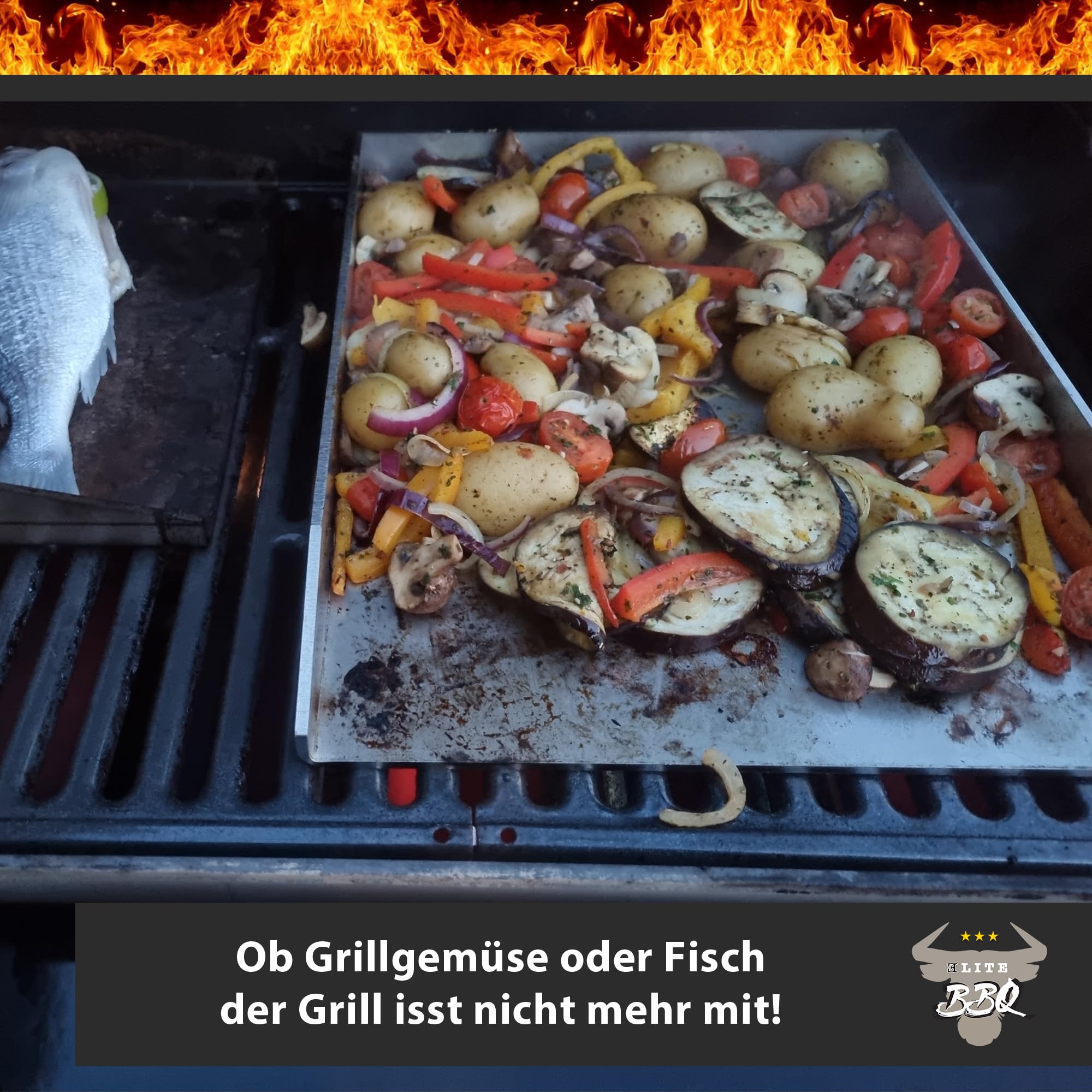ELITE BBQ Plancha Grillplatte 40x30cm aus 4mm Edelstahl für Gasgrill - Ideal für Smash Burger geeignet mit Napoleon Freestyle 365 und Weber Spirit, Flache Grillplatte für Perfekte Grillergebnisse