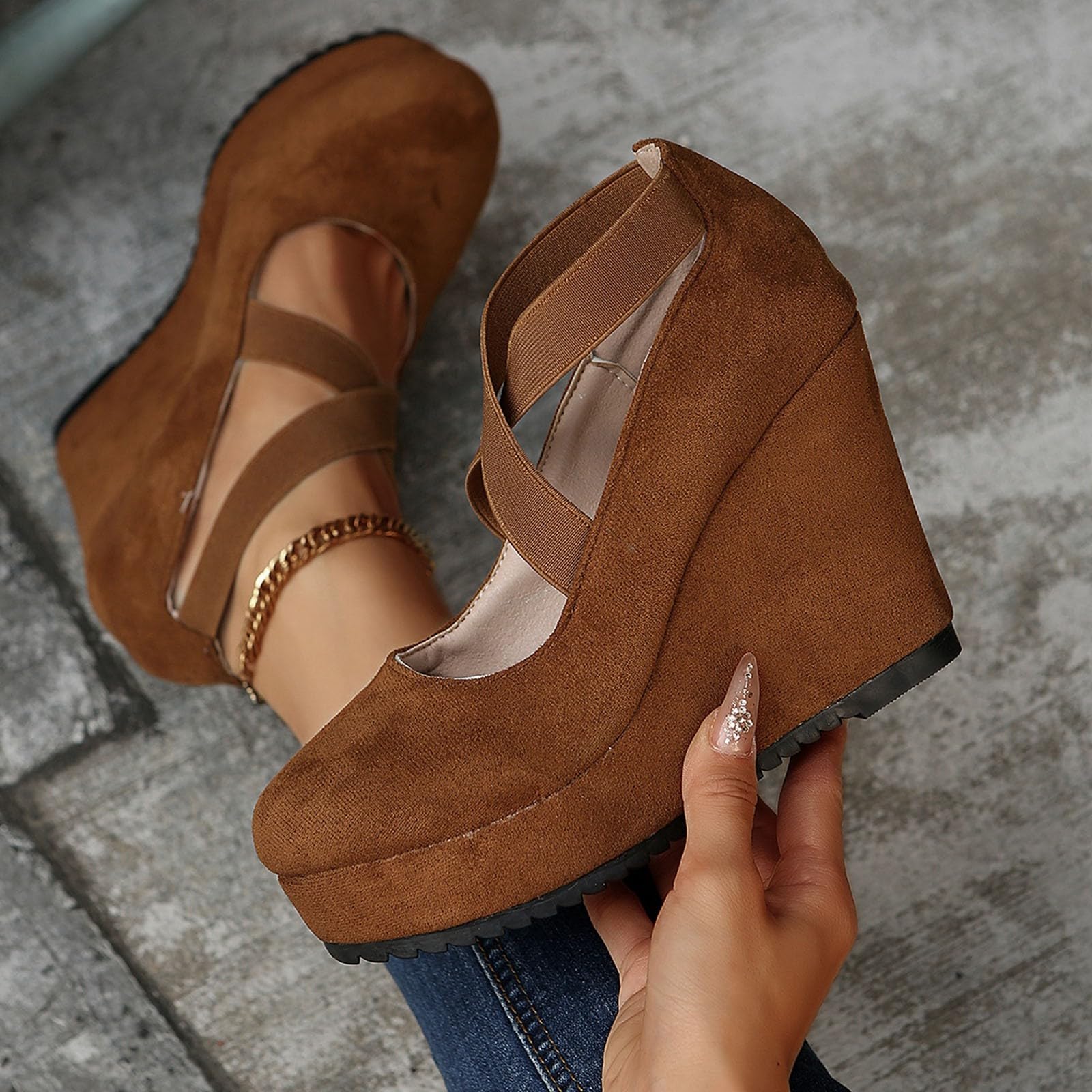 Zapatos sin cordones para mujer, elegantes zapatos casuales para comodidad diaria con diseño sin cordones y tacón para todas las estaciones