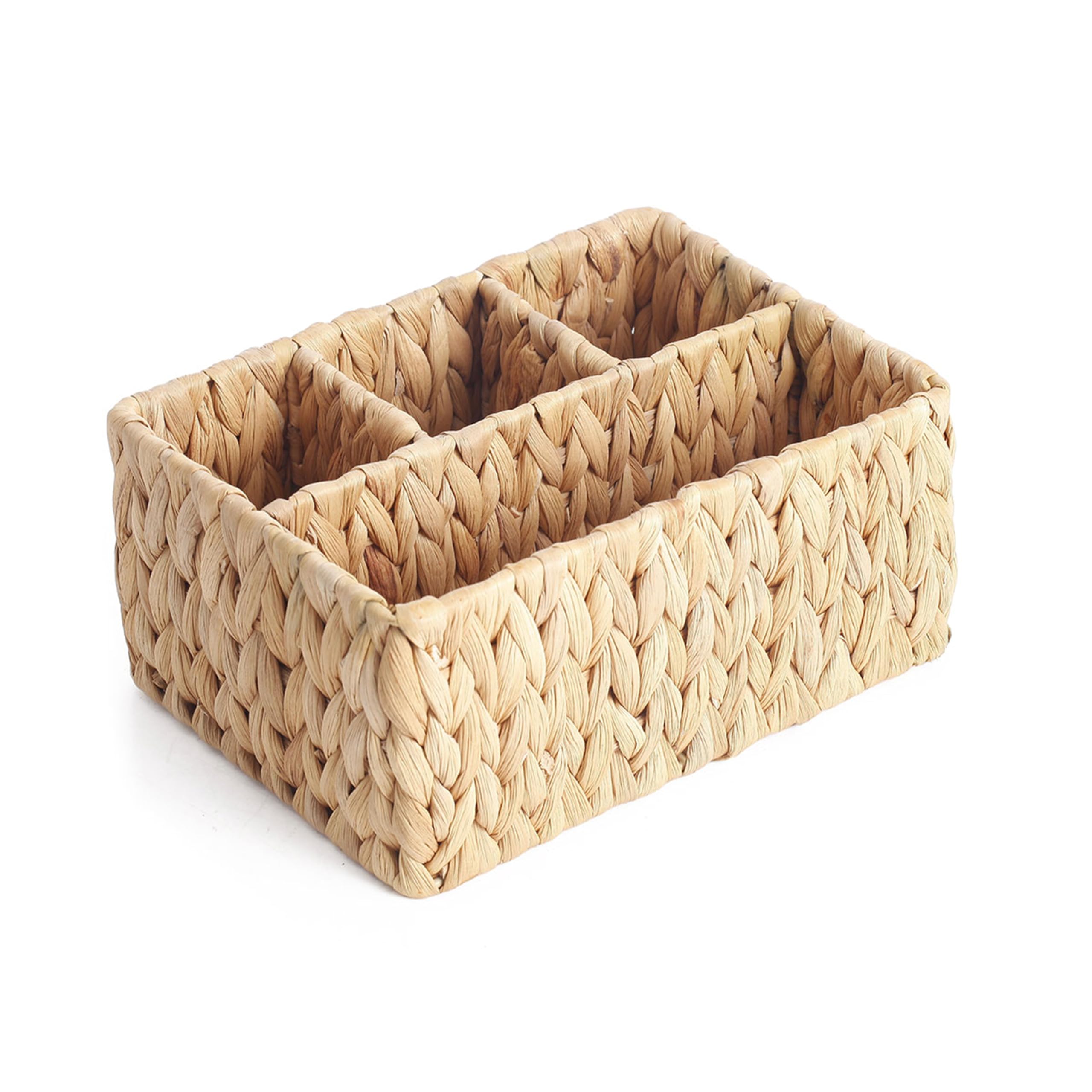 Water Hyacinth Woven Wicker Basket with 4 Sections for Organizing Kitchen, Rooms and Bathrooms