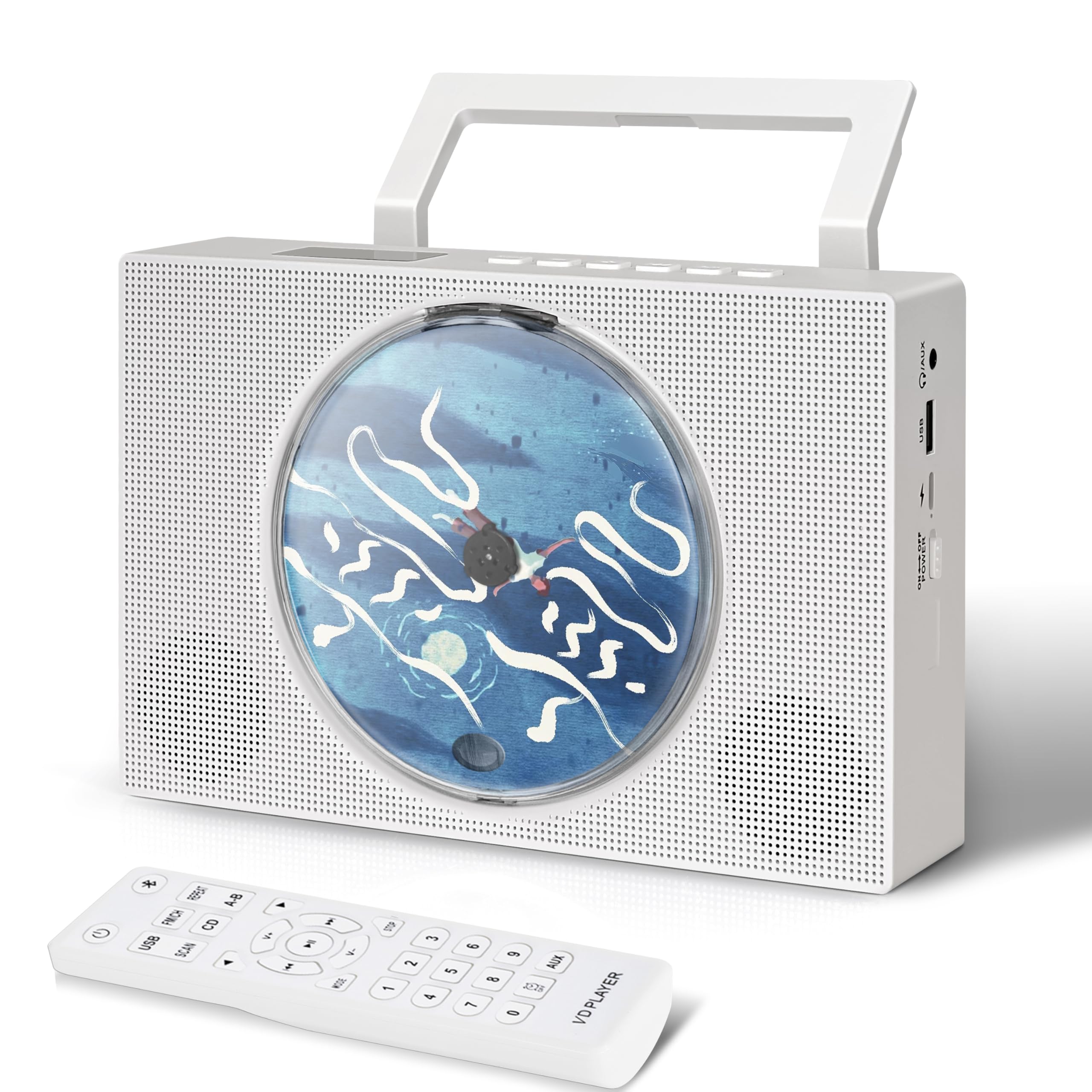 Portable CD Player with Bluetooth Built-in Dual Speakers, Desktop Wall Mounted Handheld CD Players for Home with Remote Control Support AUX/USB, FM