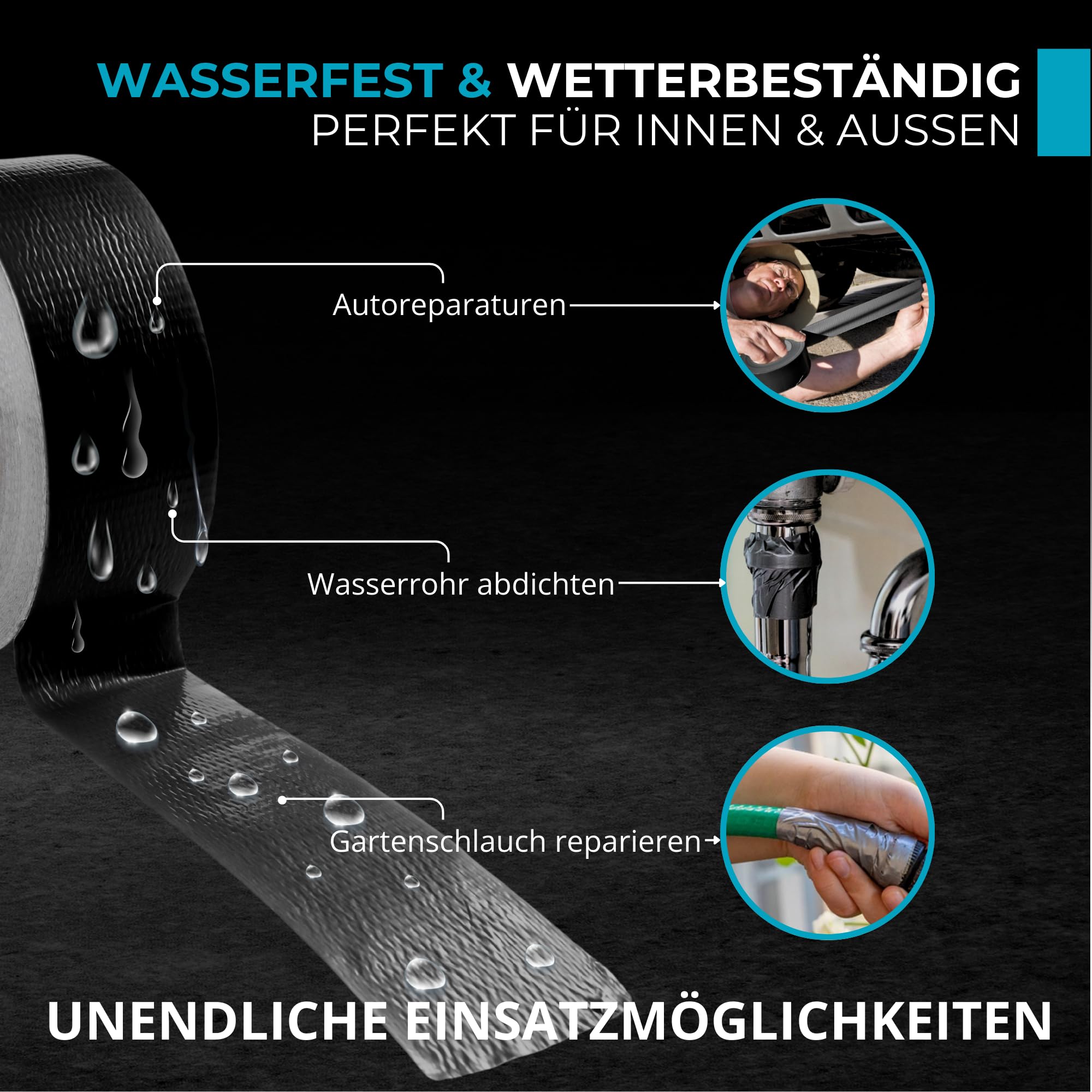 Panzerband schwarz, 48mm x 32m Gewebeband, Klebeband extra, 12 | stark, wasserdichtes Reparaturband, universelles Gewebeklebeband, Duct Tape leicht abreißbar, Allzweck-Klebeband