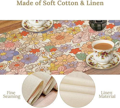 Miniatura 161 de Camino de mesa retro de los años 70, estilo vintage, abstracto, moderno, bohemio, espiral, espiral, ondas, granja, cena, camino para el hogar,