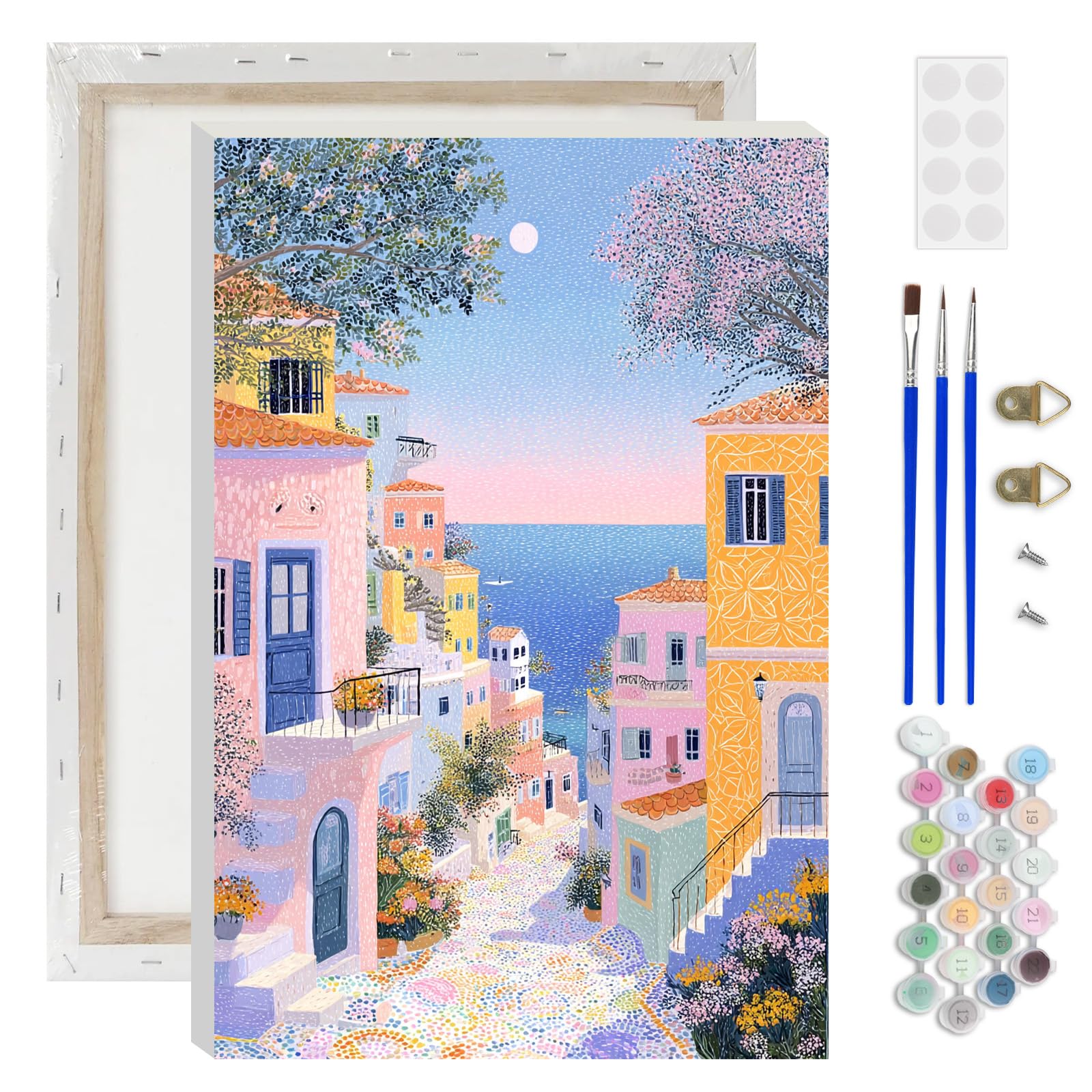 AIRDEA Greek Village Paint by Numbers for Adults, Greek Island Painting by Numbers for Adults, DIY Acrylic Pigment Drawing Paintwork Arts and Crafts Painting Kit for Home Decor 8x12 inch (Framed)