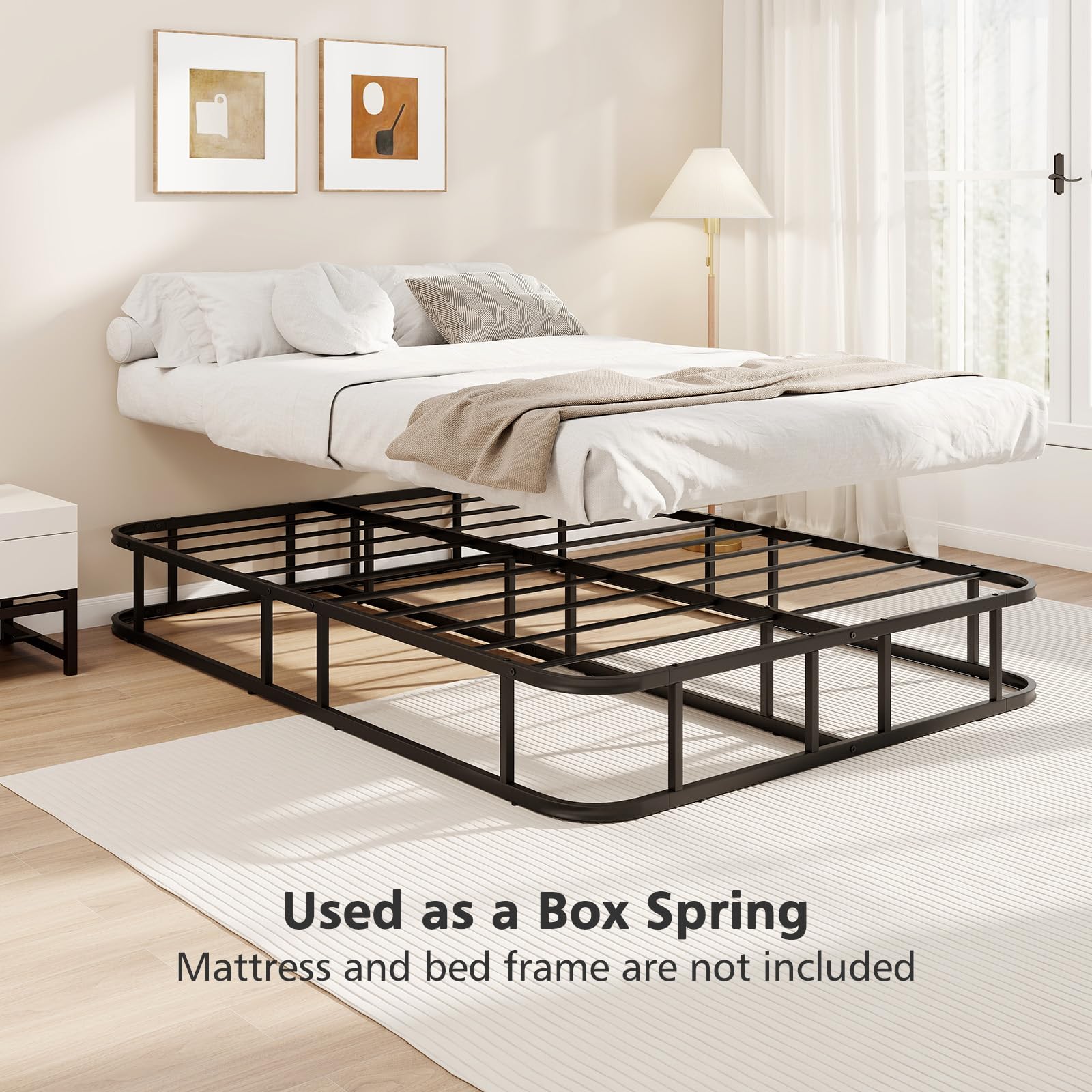 GIANTEX Boxspring Boxspringbett 140 x 200 x 26 cm, Bettgestell aus Metall, Metallbett mit Lattenrosten, Doppelbett Plattform Bett mit Metallleistenunterstützung, bis zu 300 kg belastbar, Schwarz