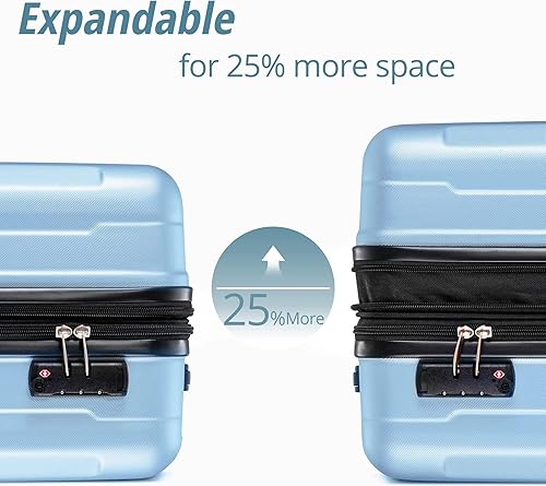 Miniatura 4 de Merax Juegos de 3 piezas expandibles con cerradura TSA, equipaje rígido ligero con ruedas giratorias, Azul bebé 2 piezas (2024)