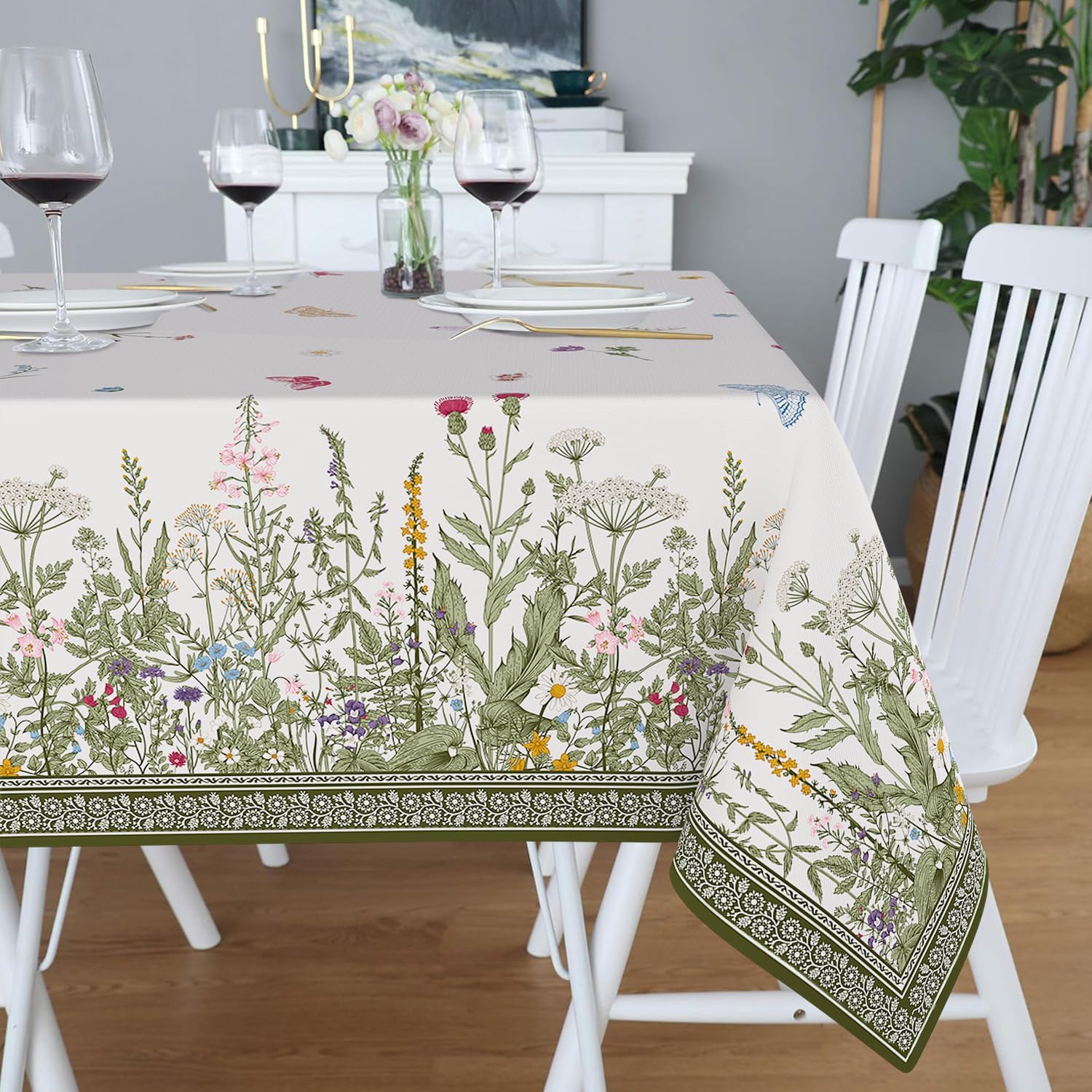 Square Tablecloth 70 x 70 Inch, Stain Resistant Wrinkle Free Card Table Tablecloth Spring Floral Summer Wildflowers Square Table Cloth Cover for Dinner Party Picnic Decor