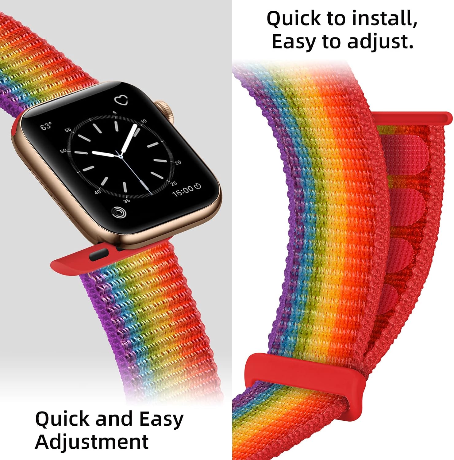 OXWALLEN Sport Loop Nylon Band Compatible with Apple Watch Series 11/10/9/8/7/6/5/4 SE Ultra 3/2/1 49mm 46mm 45mm 44mm, Adjustable Braided Strap for iWatch Women Men, Colorful Pride Rainbow image 2