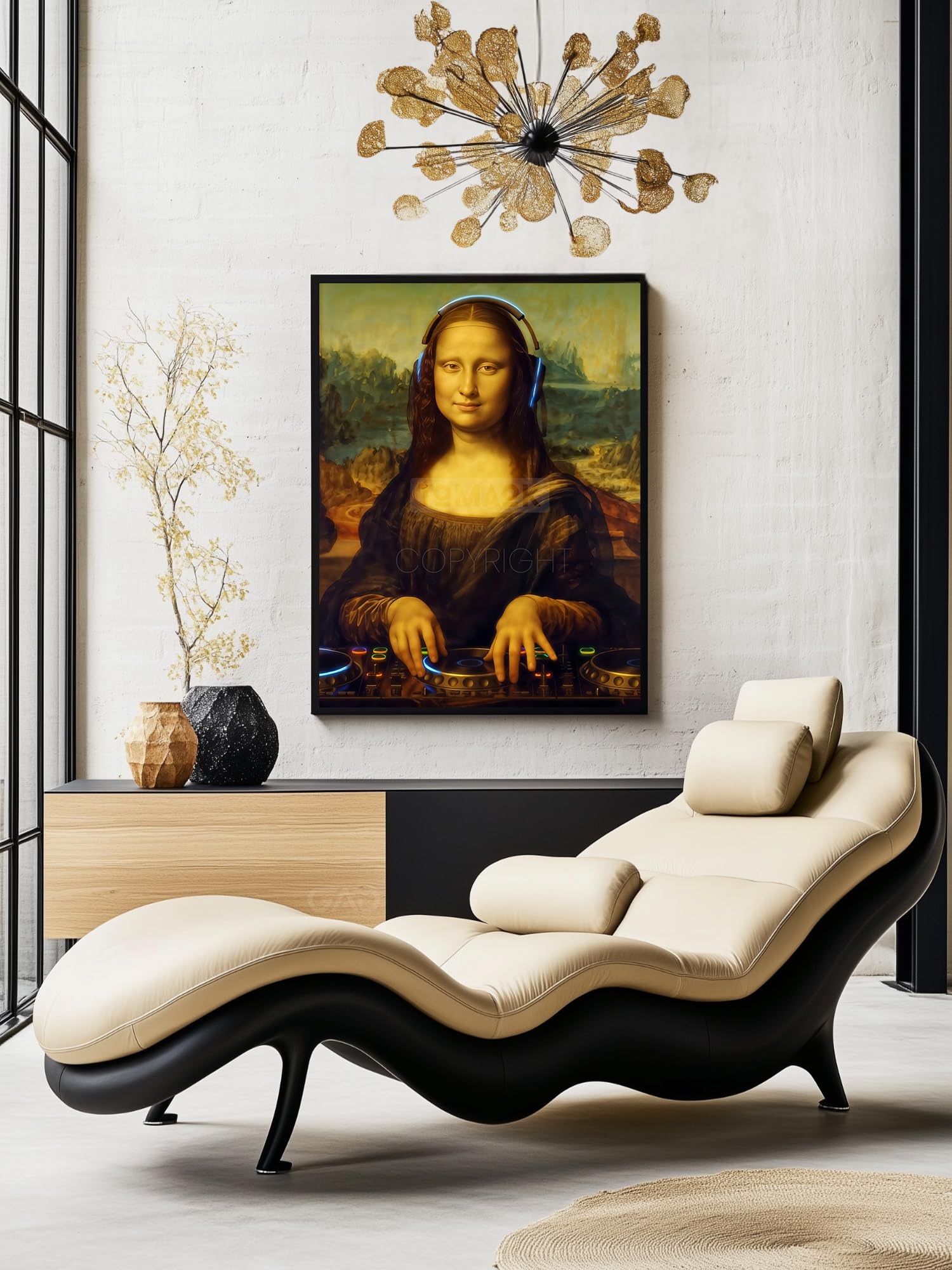 Tomaok Poster Gioconda DJ, Meme Leonardo Da Vinci (cornice non fornita) Parodia Mona Lisa, Disc Jockey Party Humor, decorazione da parete divertente, discoteca Pista da ballo