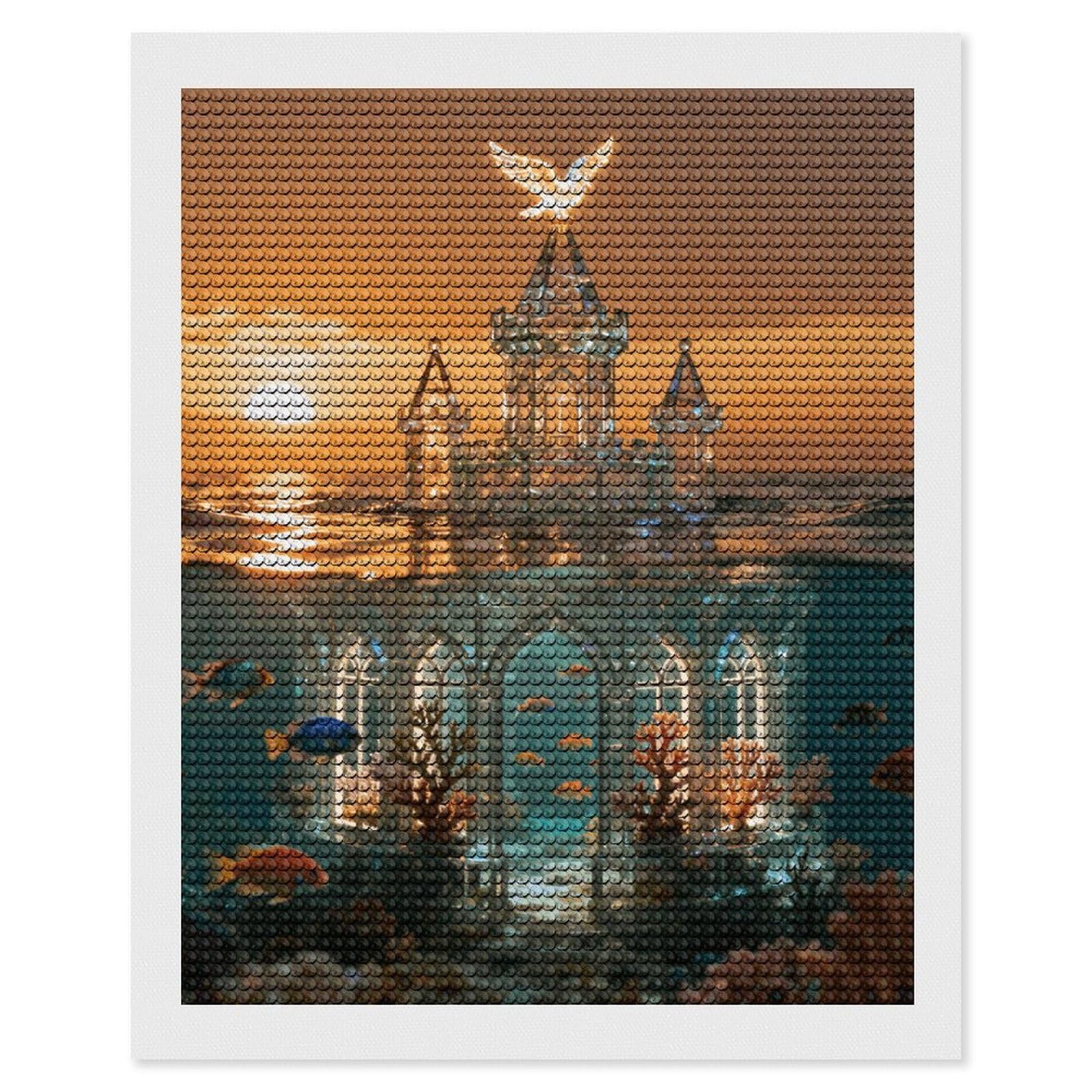 DWVTSLH Underwater Castle Diamond Painting Kits for Adults, Personalized Diamond Photo Art Full Drill, DIY 5D Diamond Art Painting Kits for Beginners, Home Wall Decor 16"x20"