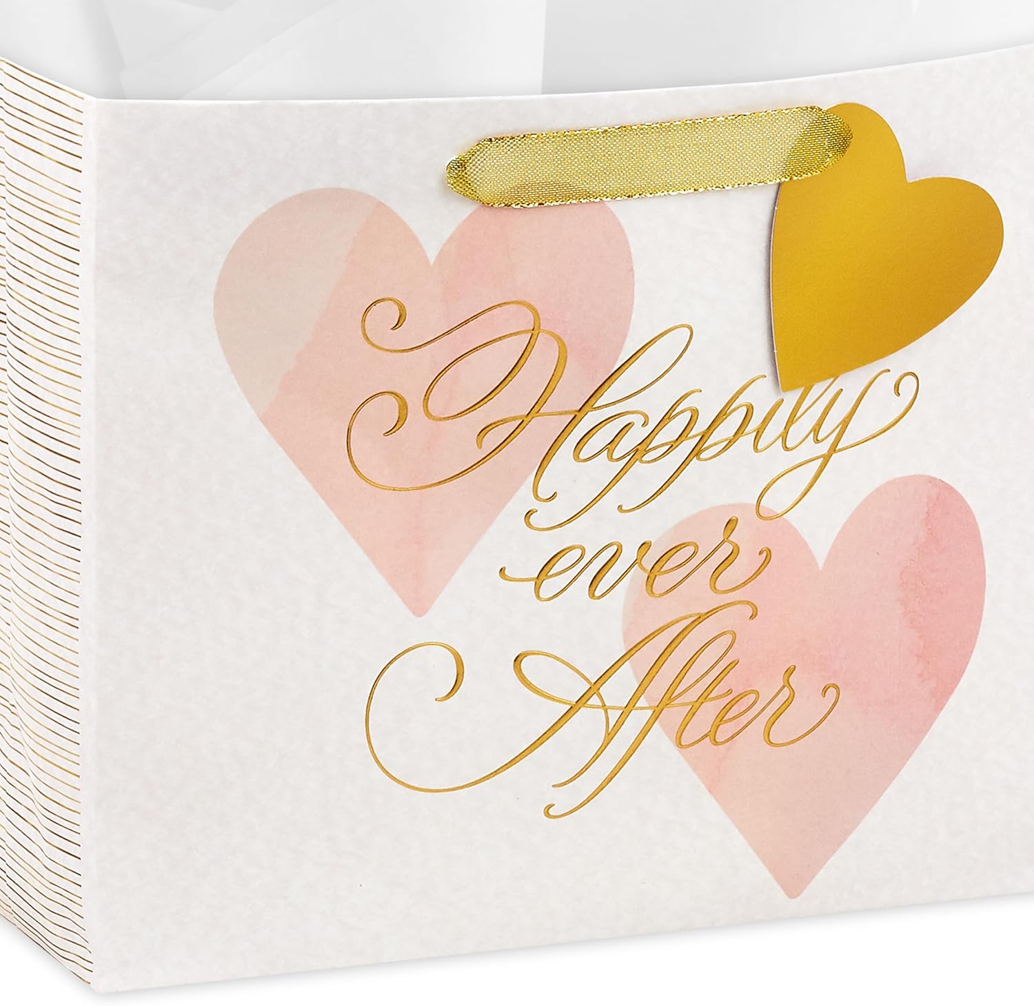Hallmark 7" Medium Horizontal Gift Bag with Tissue Paper (Happy Ever After) for Weddings, Engagements, Bridal Showers