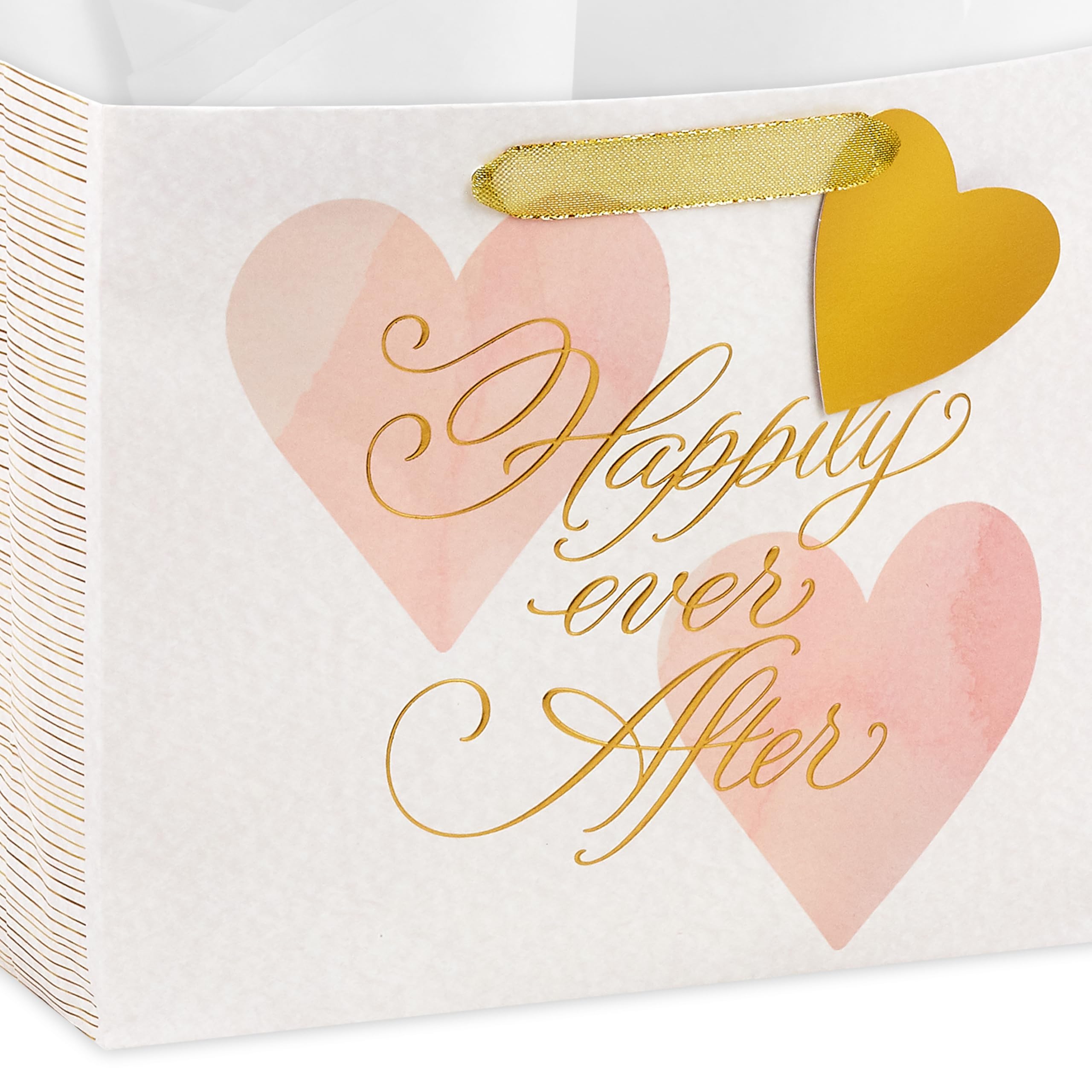 Hallmark 7" Medium Horizontal Gift Bag with Tissue Paper (Happy Ever After) for Weddings, Engagements, Bridal Showers