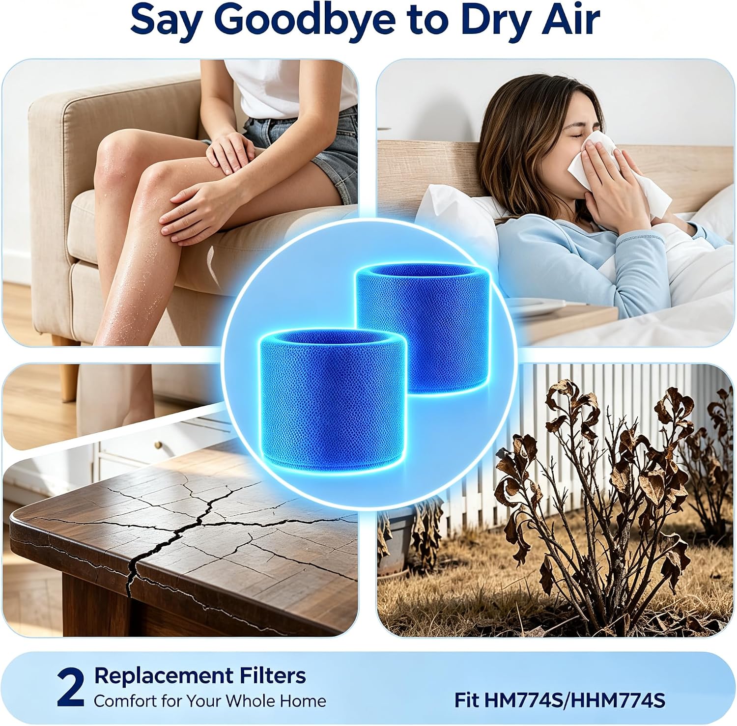 2 Packs HM774S Wick Filter, Compatible with DREO Smart Evaporative Humidifier HM774S/HHM774S, 800ml/h High Output for Large Room Up to 1000ft², High-Efficiency Filter for Bedroom Home Office