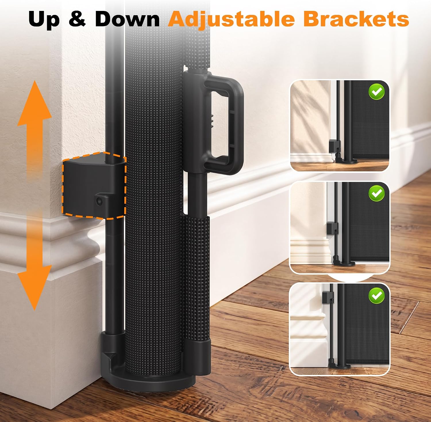 Retractable Dog Gates for Doorways 50” Wide Mesh Baby Gate | with Support Rod to Prevent Bottom Escape, 31” Tall Retractable Pet Gate for Stairs, Hallways, Decks, Indoor/Outdoor