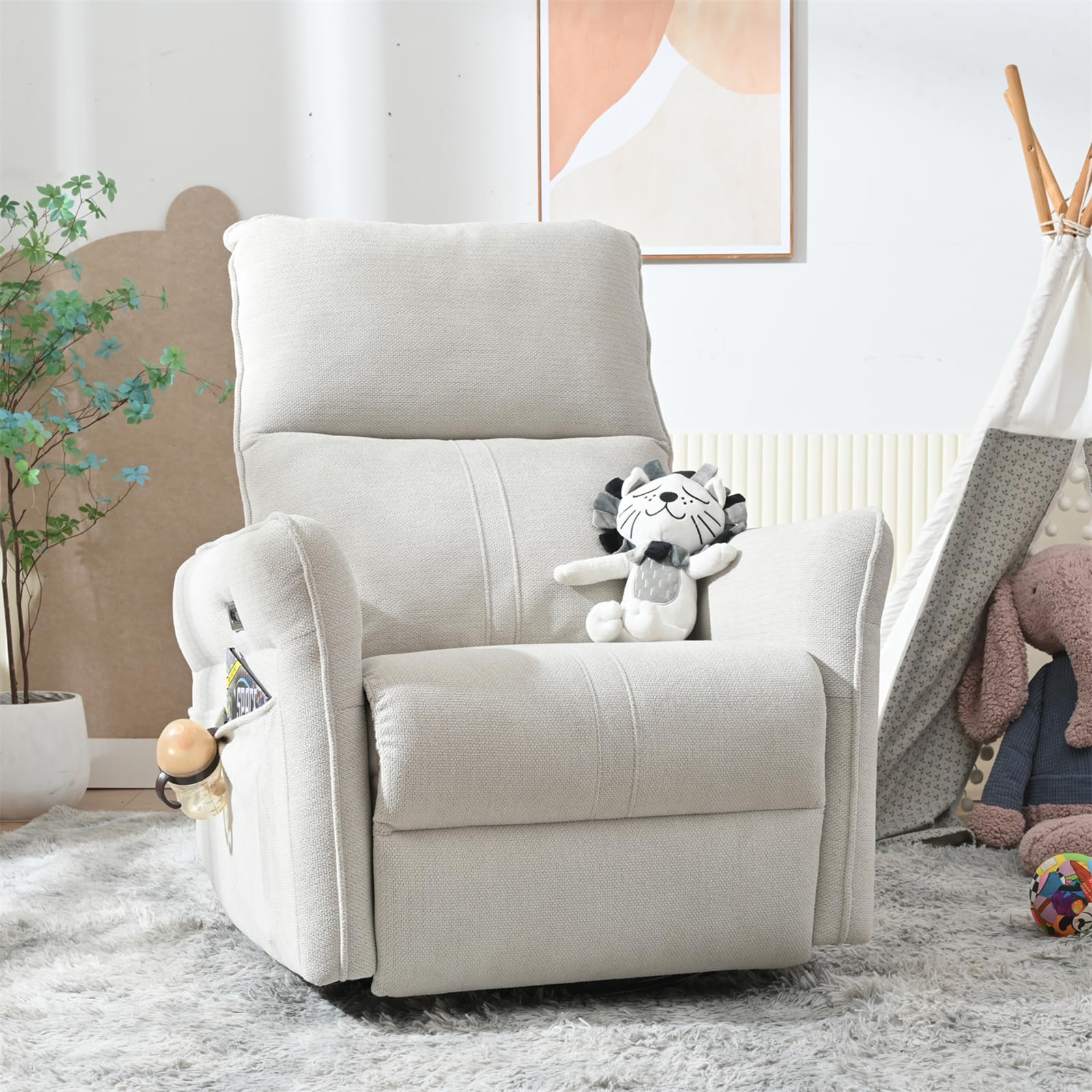 Hcduvso Swivel Electric Recliner Chair, Rocking Recliner Chair with Side Pockets, Modern Power Recliner Chair for Bedroom, Living Room Chair Home Theater Seating (Electric+270°Swivel)