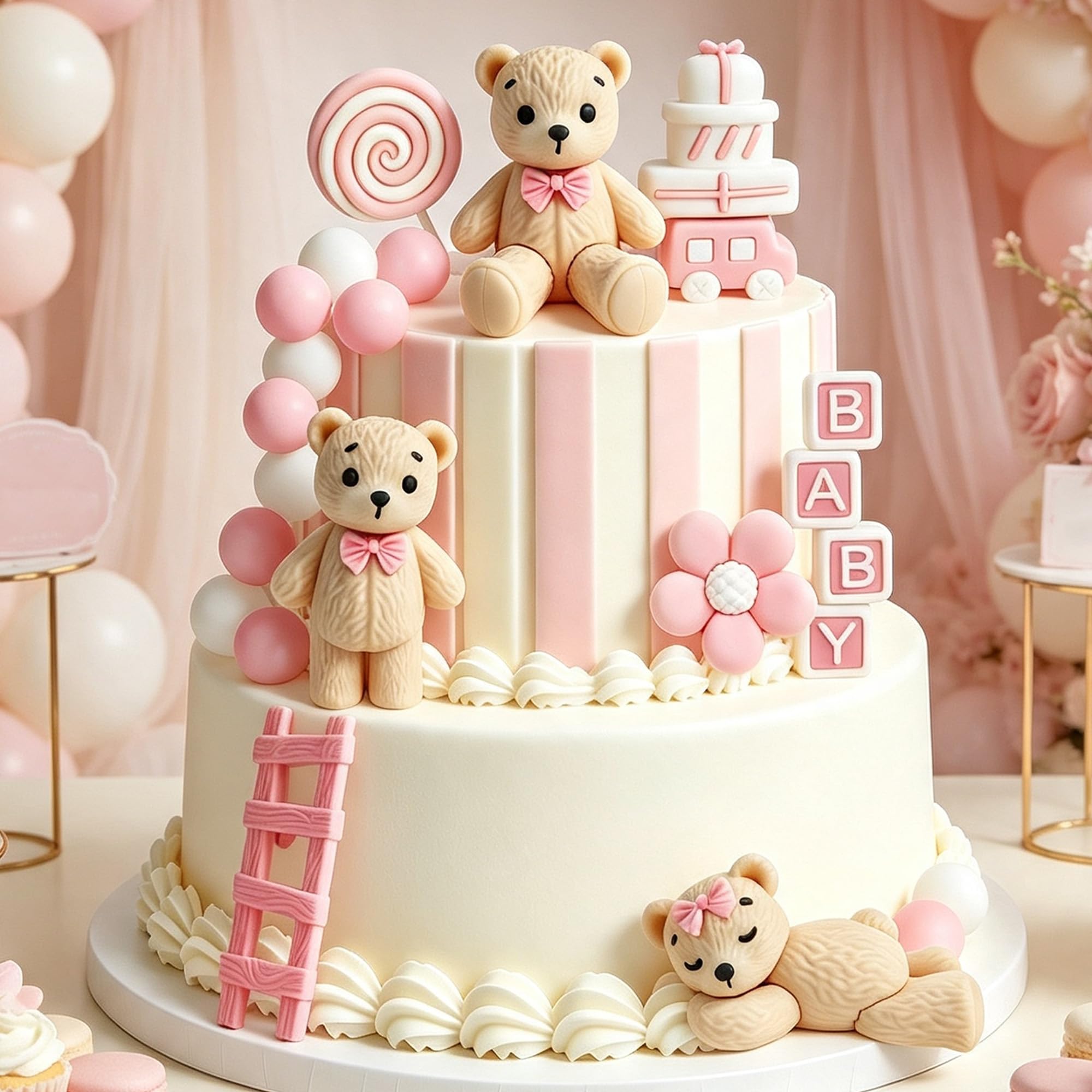 Pink Bear Cake Decoration Baby Bear Baby Shower Cake Topper