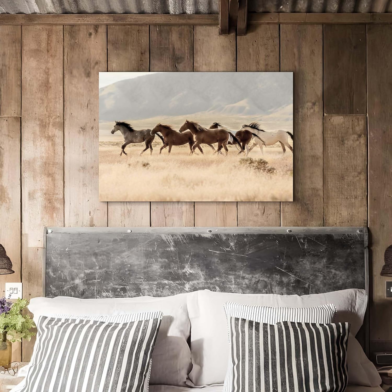 Western Horses Picture Wall Art: Wild Animals Canvas Painting Farmhouse Horses Prints Wildlife Artwork for Living Room