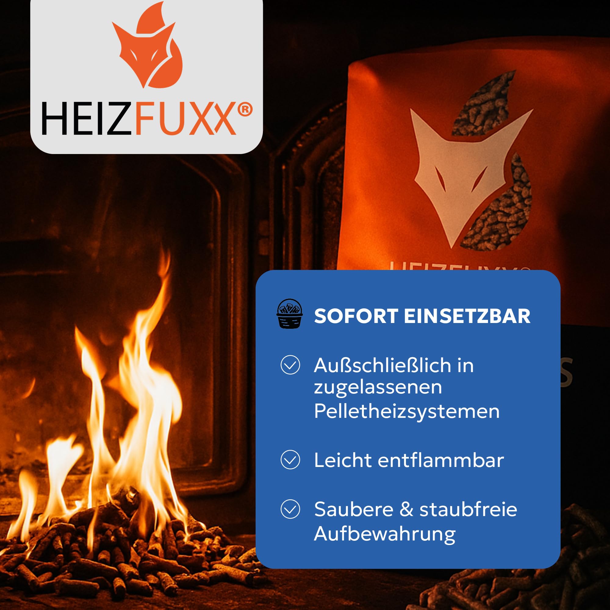HEIZFUXX Holzpellets Blue 6mm ENplusA1-975kg (65 x 15kg) - Weichholz