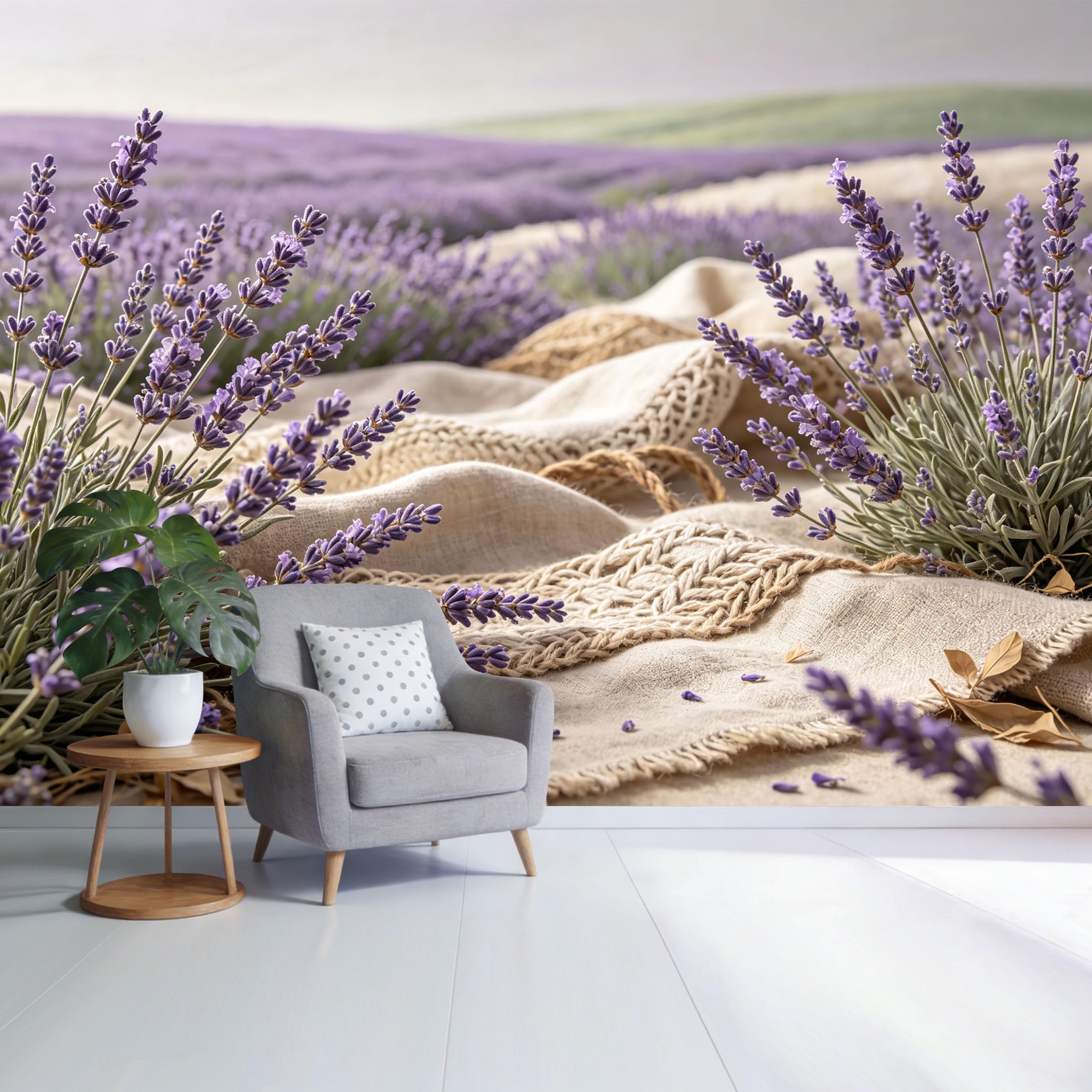 Custom Size Wall Mural Lavender Field Botanical Rustic Farmhouse Natural Landscape SelfAdhesive Wall Fabric Removable Wallpaper for Home Office Decor