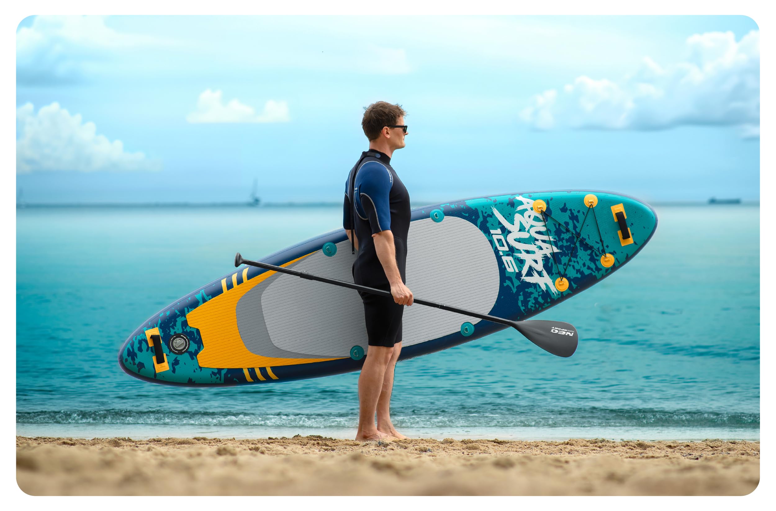 Neo-Sport Deska SUP Nadmuchiwana - 320 cm - Zestaw z Akcesoriami - Ręczna Pompka Wiosło Leash Plecak - Aquasurf 10.6