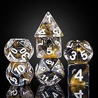 Vista 18 de Juego de dados de resina para DND, juego de 7 dados poliédricos negros D&D rellenos con papel de colores brillantes para juegos de rol