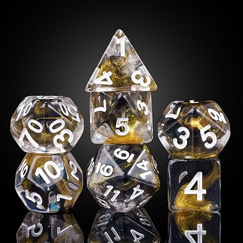 DND - Juego de dados poliédricos RPG de 7 piezas para juegos de rol D&D (mezcla dorada, negro)