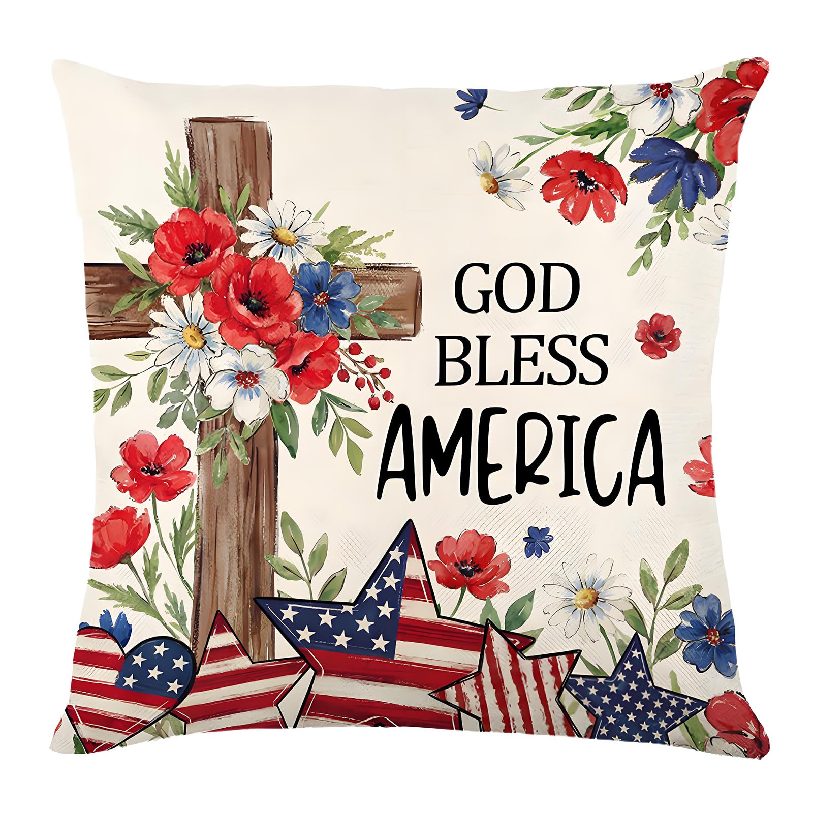Jazuaiao Patriotic US Star Stripes Throw Pillow Case with Wreath Pattern 4th of July Cushion Cover for Holiday Homes Decoration Independance Wreath Pillow Cover