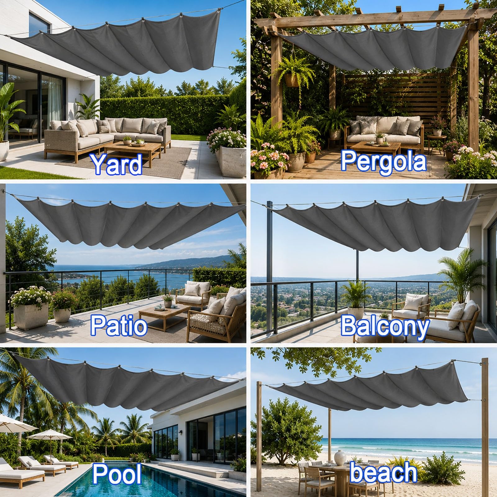 Einziehbar Welle Sonnensegel 1.5 x 2.5 m PES Markisenstoff Sonnenschutz Wasserdicht Stabil Windabweisend Verstellbar Welle Markisenstoff für Balkon Terrasse Garten, Dunkelgrau