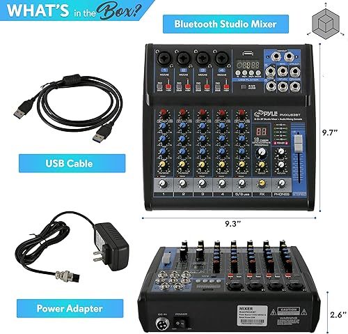 Vista 14 de Pyle Mezclador de audio profesional, consola de escritorio, sistema de escritorio, interfaz digital USB Bluetooth MP3 entrada de computadora 48 V