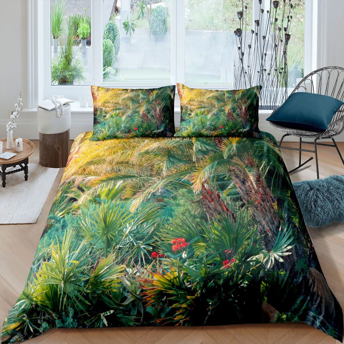 Palm Tree Duvet Cover Palm Leaf Bedding Set for Kids Boys Girls Adults Botanical Comforter Cover Hawaiian Bedspread Cover King Size Boys