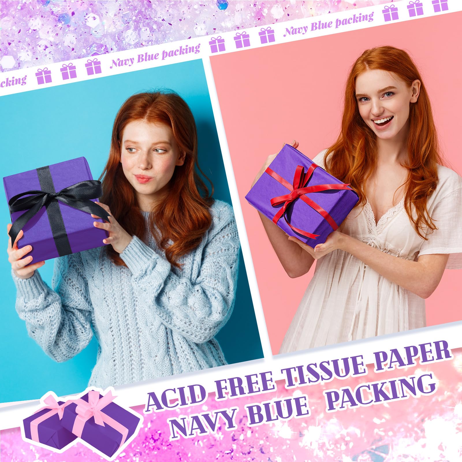 Qilery Lot de 500 feuilles de papier de soie sans acide pour cadeaux, loisirs créatifs, décoration de fête, mariage, fête prénatale (violet) - 38,1 x 50,8 cm