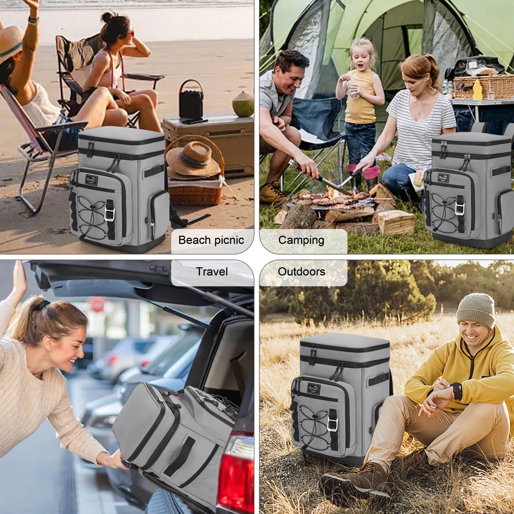 Sac à Dos Isotherme, 30L Grand Sac Glacière Étanche, Sac a Dos de Pique-Nique Portable pour Camping, Plage, Randonnée