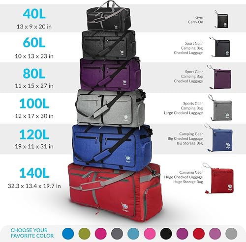 Miniatura 3 de Bago Bolsa de viaje para hombre y mujer, ligera, plegable, bolsa de lona para equipaje de 15.85 gal, 21.13 gal, y 26.42 gal (60 L, 80 L y 100 L)