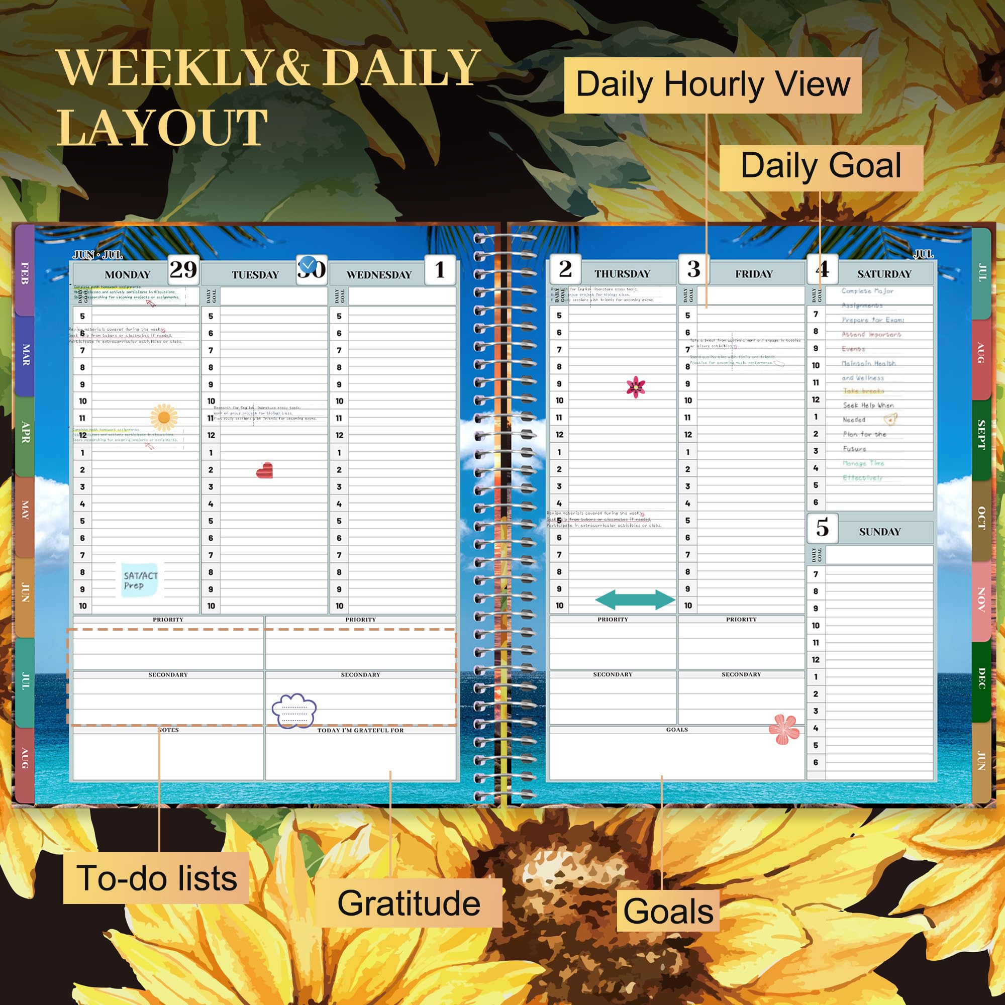 CAGIE Calendrier journalier 2026-2027 semainier mensuel horaire Tournesol