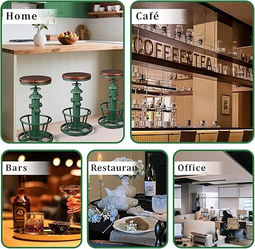 Miniatura 5 de Topower Taburete de bar de cocina con fondo redondo industrial antiguo, altura ajustable, estilo retro, vintage, elegante, tubería de agua, diseño