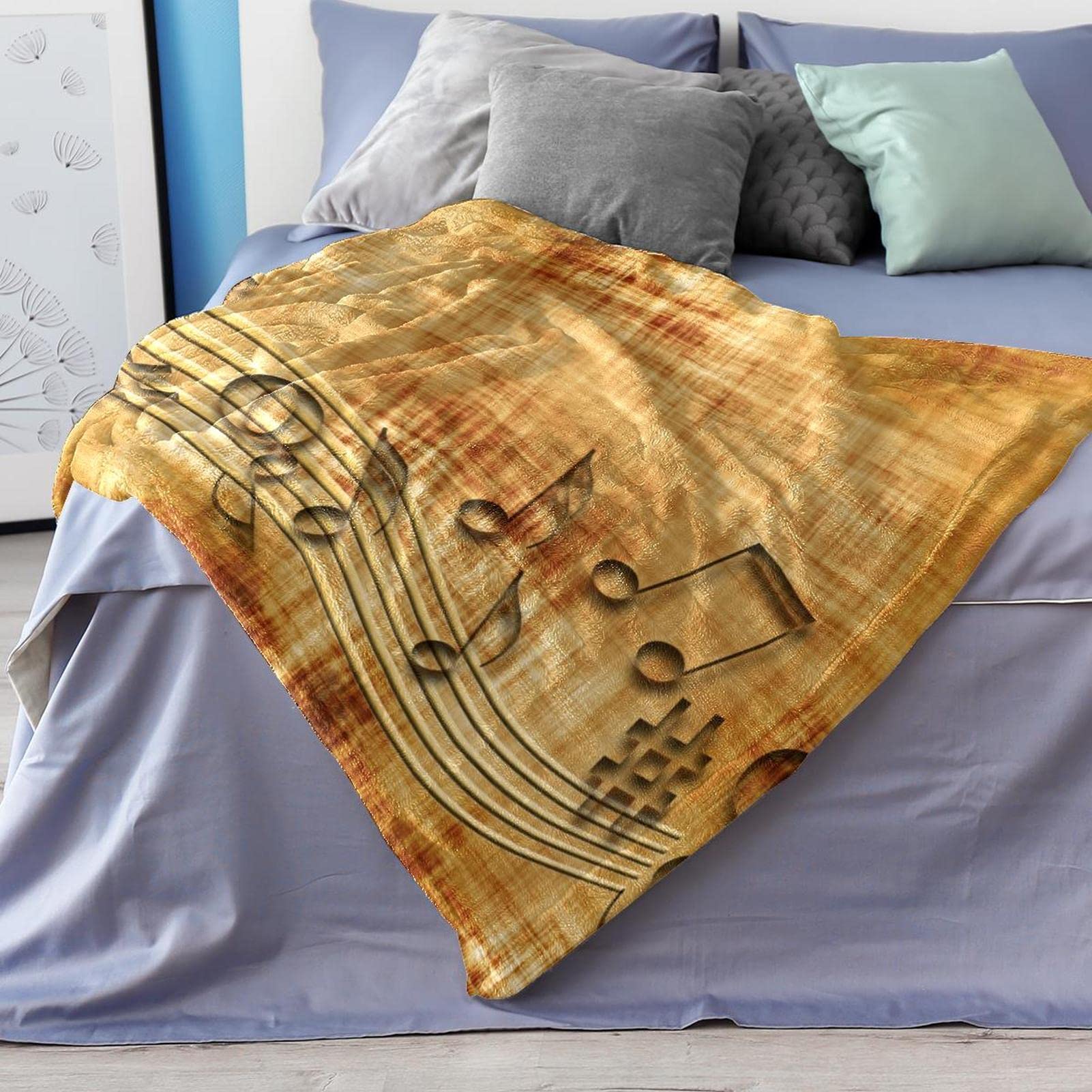 Coperta in pile per divano, divano o letto, accoglienti e morbide coperte retrò Music Clef Notenblatt