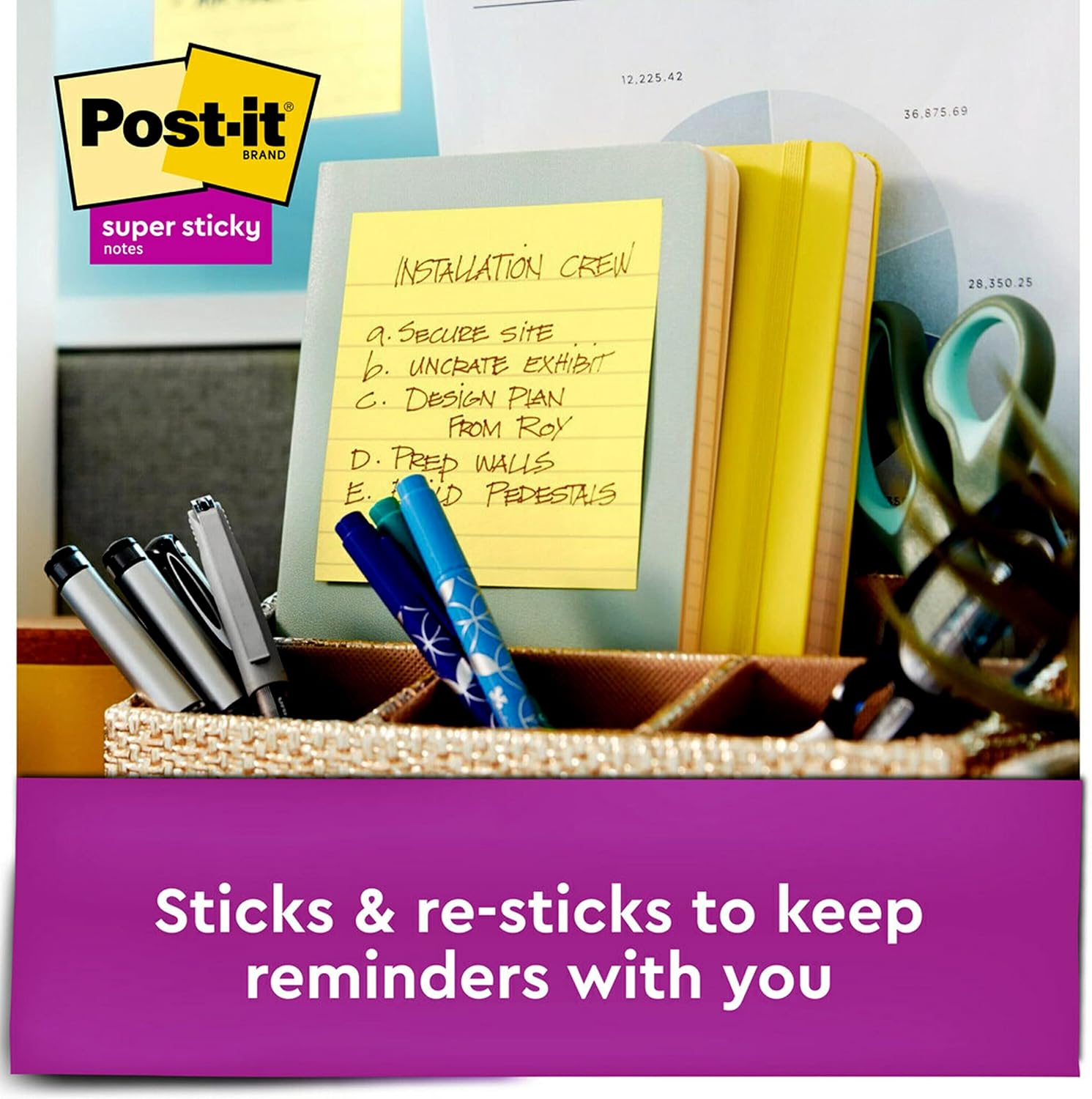 Post-it Super Sticky Notes, 4x4 in, 6 Pads, 2x the Sticking Power, Canary Yellow, Recyclable (675-6SSCY)