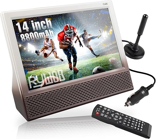 Televisión portátil de 14 pulgadas con antena, batería recargable integrada de 8800 mAh, televisión digital ATSC con puertos de tarjeta HDMI/USB/TF,