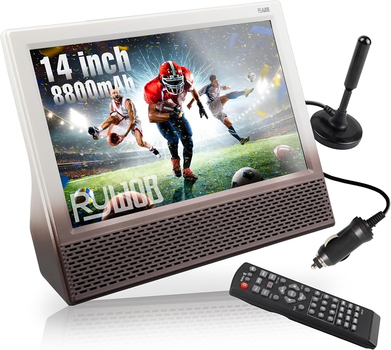 14’’ Portable TV with Antenna,Built-in 8800mAh Rechargeable Battery | ATSC Digital Television with HDMI/USB/TF Card ports,Stero Speakers TV for Camping,Kitchen,Car