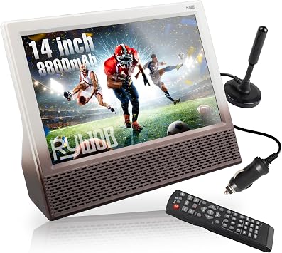 14 Portable TV with Antenna,Built-in 8800mAh Rechargeable Battery,ATSC Digital Television with HDMI/USB/TF Card Ports,Stero Speakers TV for Camping,Kitchen,Car