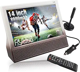 TV portátil de 35 cm com antena, bateria recarregável embutida de 8800 mAh, televisão digital ATSC com portas de cartão HDMI/USB/TF, alto-falantes estéreos para acampamento, cozinha, carro