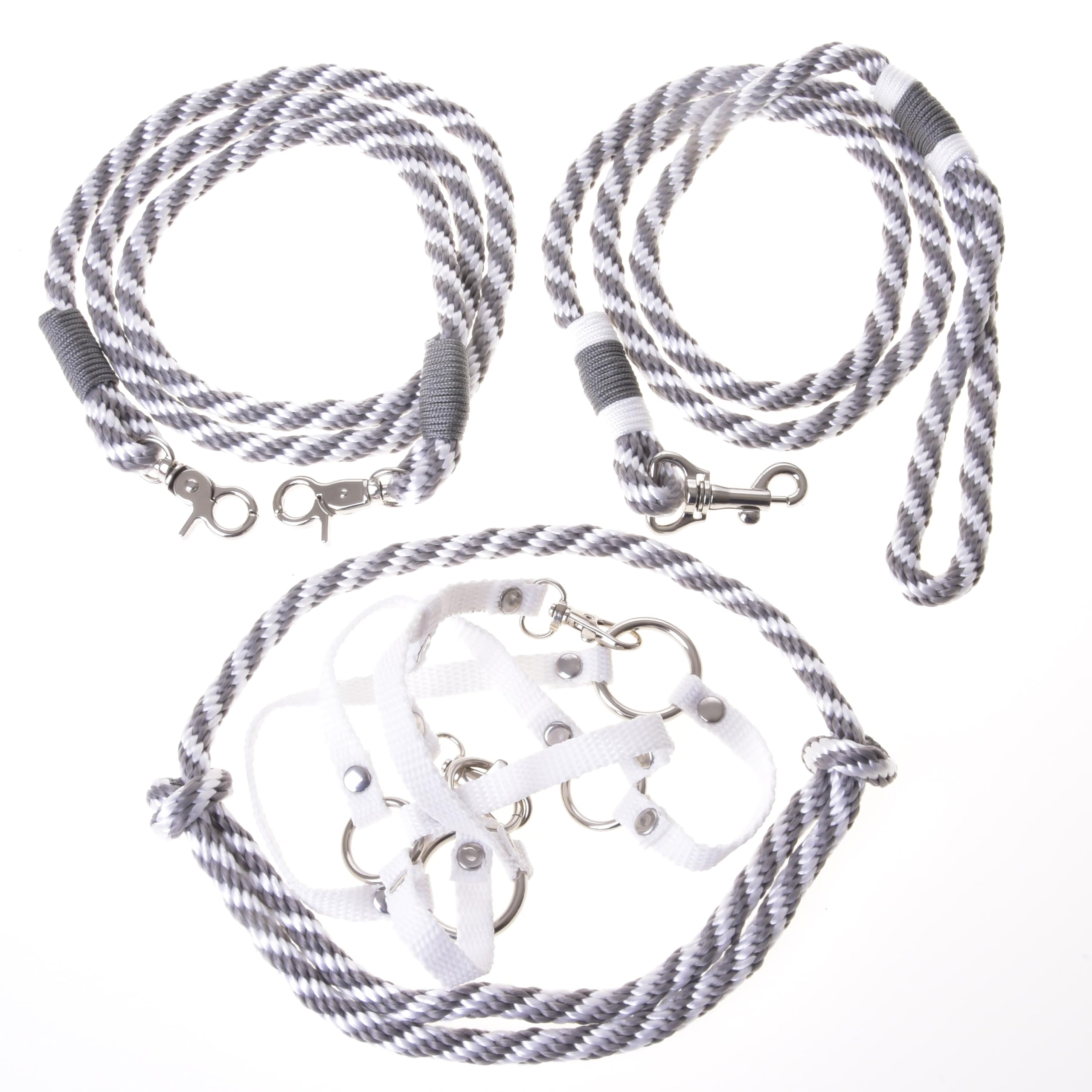 LarDen Hobby Horse Zubehör Set Start - Halfter mit Strick, Halsring, Zügel für Große M Steckenpferd - Silber, Stockpferd StarterSet, Hobby Horsing Pferd, Spielzeug Kinder, Spielpferd Führstrick
