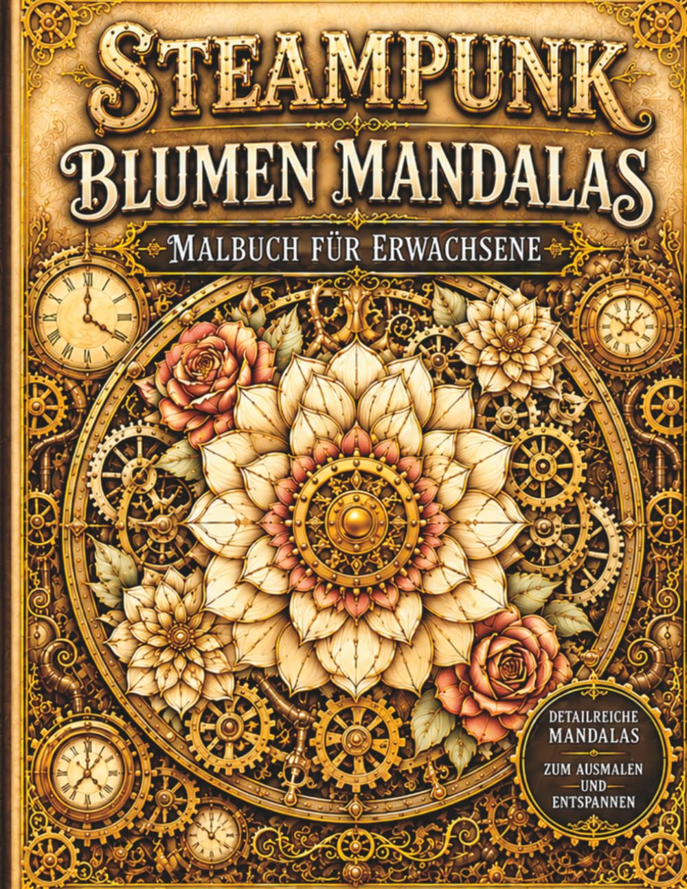 Steampunk Blumen Mandalas – Malbuch für Erwachsene: 60 faszinierende Mandalas aus Blumen, Zahnrädern und ornamentalen Steampunk-Elementen – für ... meditative Auszeiten (Steampunk Malbücher)
