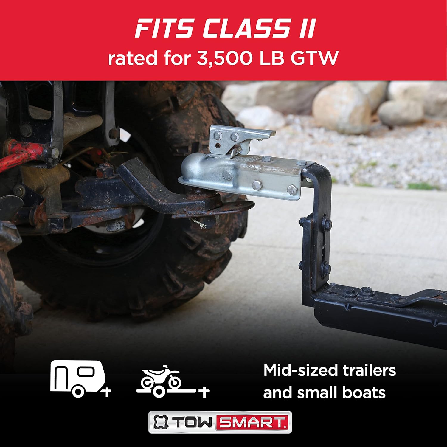 TOWSMART Class II, 3,500 lb., Straight Tongue Trailer Coupler for 2-1/2 in. to 3 in. Channel, 2 in. Hitch Ball, with Adjustable Collars