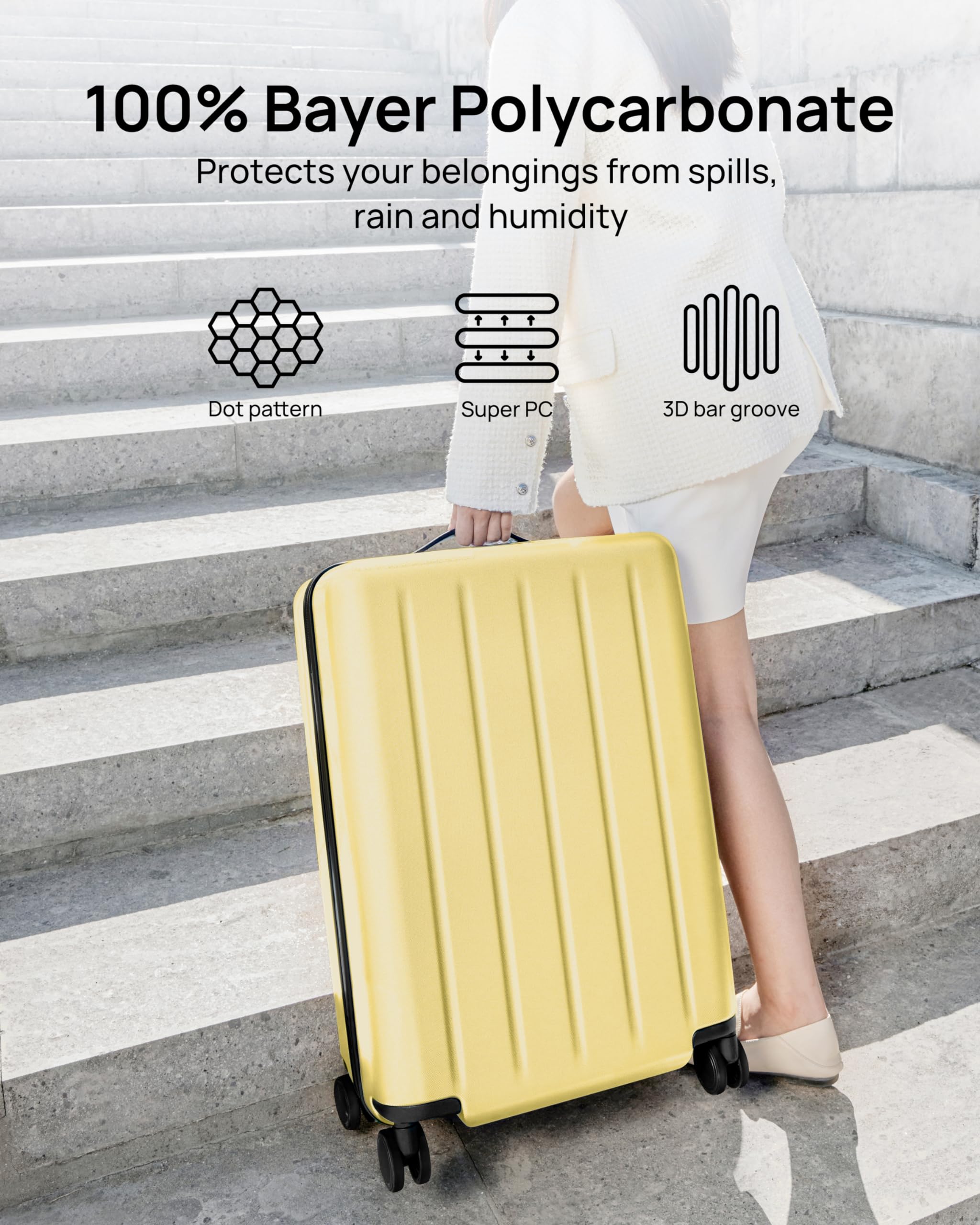 NINETYGO Hardside 20-Inch Carry on Luggage, Spinner Suitcases Airline Approved with Wheels, Lightweight Luggage with TSA Lock, 22 X 14 X 9 Inches (Sunflower Yellow, Danube Plus)